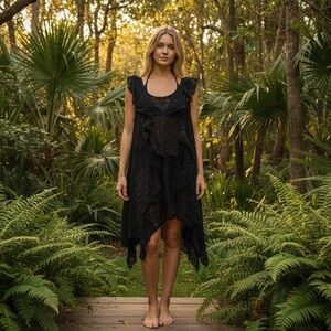 EUC Victoria’s Secret Black Lace Swim Cover Up Dress Ruffle Sheer Size Small